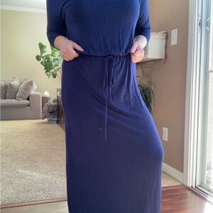 Navy Blue Maxi Dress Drawstring Waist